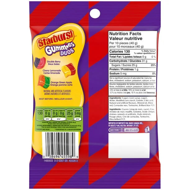 Starburst Duos Gummies Candies, Fruit Flavoured, Bag,164g/5.8oz