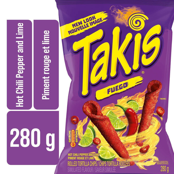 Takis Fuego Spicy Chili Pepper and Lime Rolled Tortilla Chips, 280g Each 4 Bags