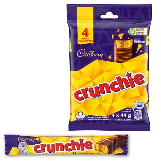 Cadbury Crunchie Chocolate Candy Bars, Multipack, Pack of 4, 176g