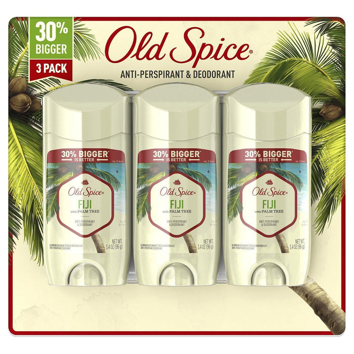 Old Spice Deodorant Men's Fiji Palm Tree Scent Deodorant 3.4oz Each 3 Count