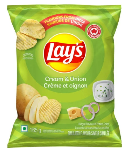 Lay's Cream & Onion Ridged Flavored Potato Chips, 165g