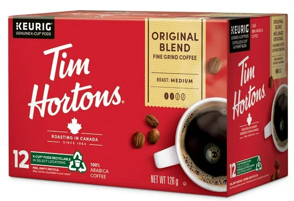 Tim Hortons Original Blend Medium Roast Coffee, 12ct, 126g