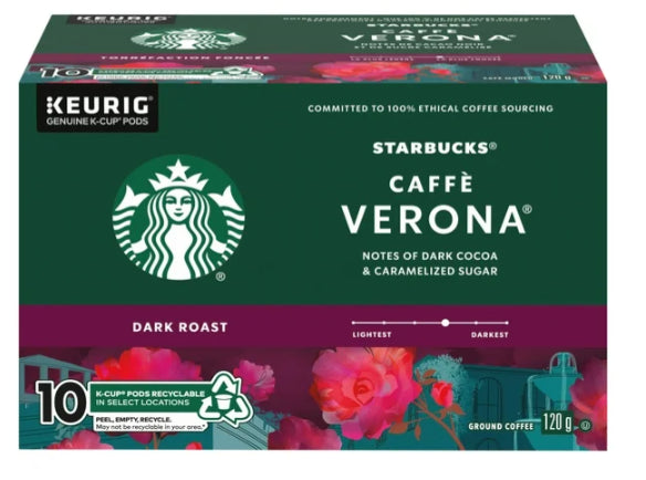 Caffe Verona Dark Roast Ground Coffee K-Cup Pods Box, 10 pc, 120g