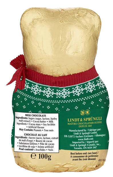 Lindt Christmas Sweater Teddy Milk Chocolate Teddy Bear, 100g