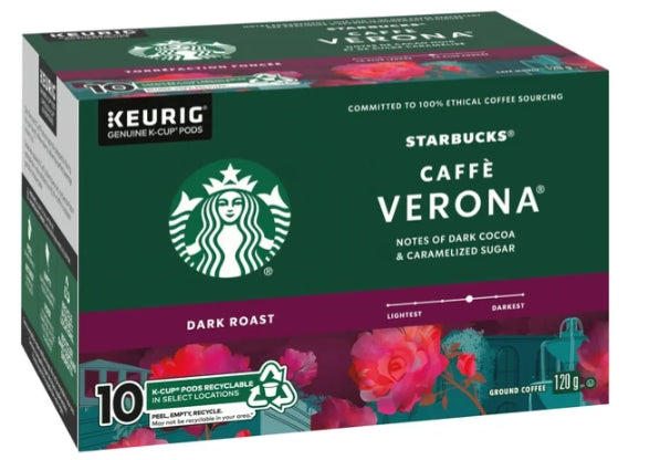 Caffe Verona Dark Roast Ground Coffee K-Cup Pods Box, 10 pc, 120g