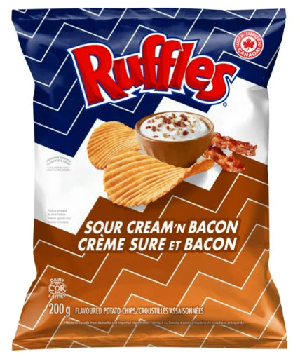 Ruffles Sour Cream 'n Bacon Flavored Potato Chips, 200g