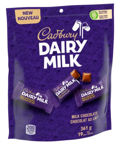 Cadbury Dairy Milk, Milk Chocolate Mini Bars, The Classic Creamy Taste, 19 Bars, 361g