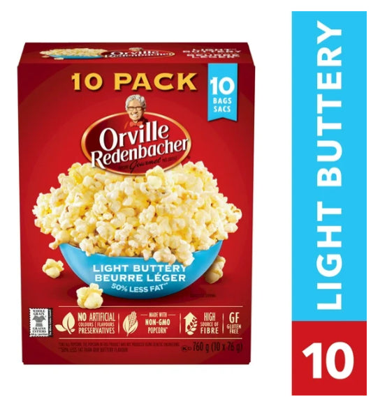 Orville Redenbacher Light Buttery Microwave Popcorn, 50% Less Fat, 10 x 76g, 760g