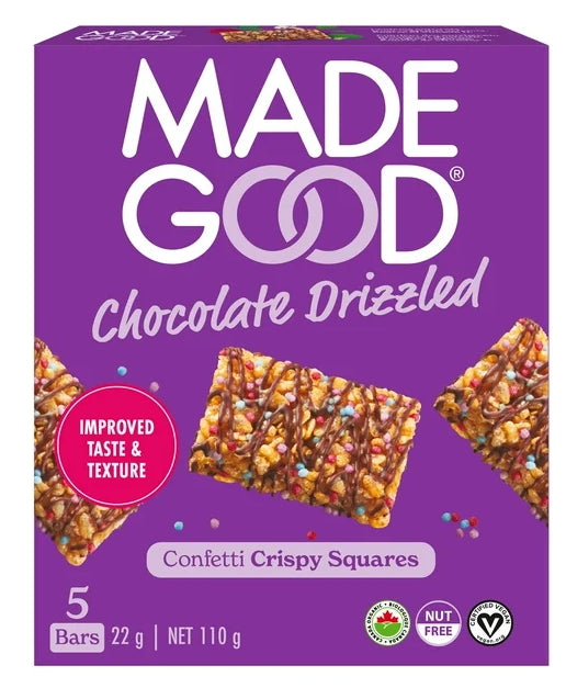 MadeGood Chocolate Drizzled Crispy Squares Confetti, 5 x 22g