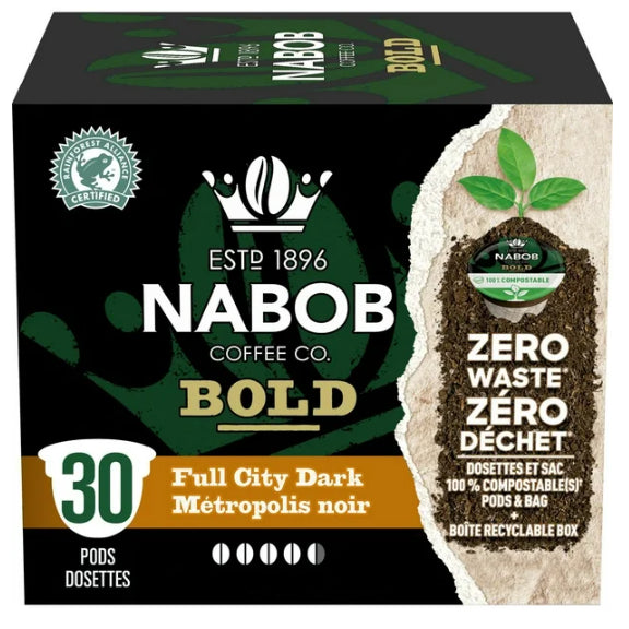 Nabob Full City Dark Coffee 100% Compostable Pods, 30 Count, 292g