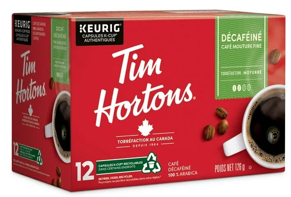 Tim Hortons Medium Roast Decaffeinated Coffee, 12ct, 126g