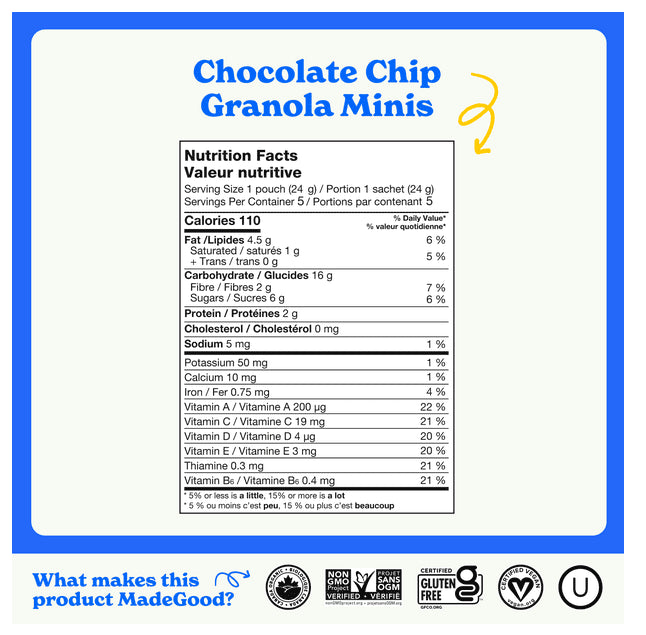 MadeGood Chocolate Chip Granola Minis, 5 x 24g