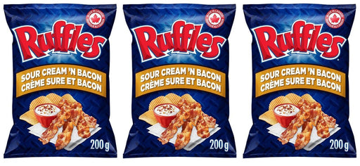 Ruffles Sour Cream 'n Bacon Potato Chips, 200g/7oz, 3 BAGS - CanadaGrocery