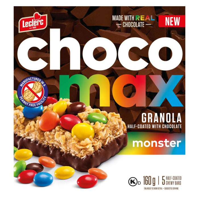 Leclerc Half-Coated Chewy Bars Granola with Chocolate Monster, 160g