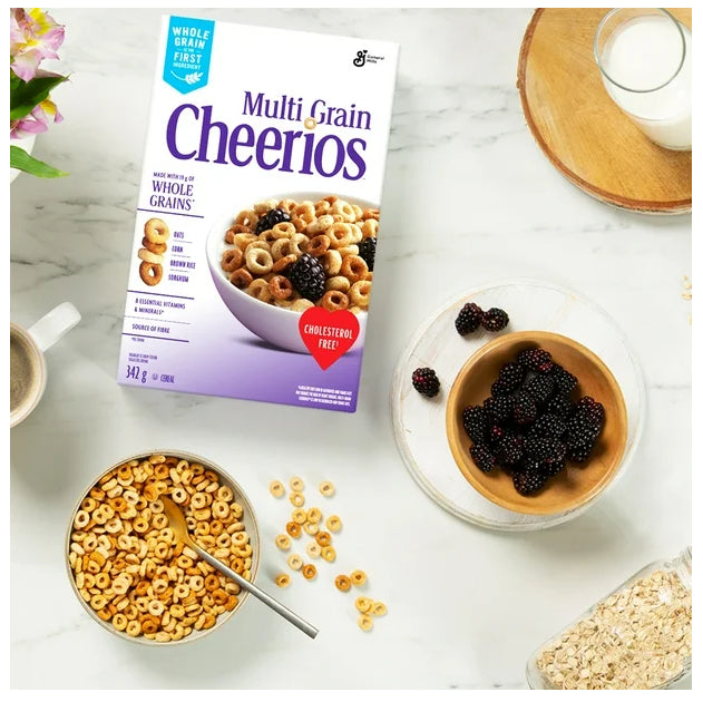 Canadian Multi Grain Cheerios Breakfast Cereal, Whole Grains, 342g