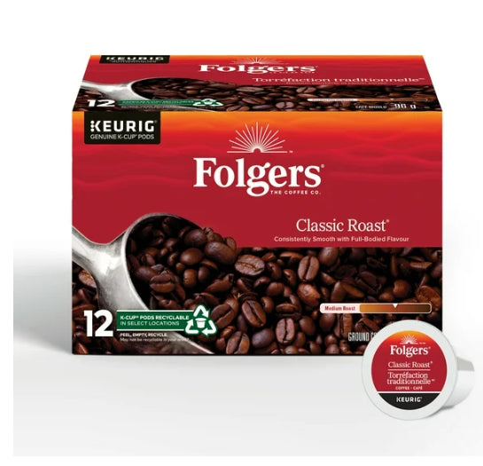 Folgers Classic Medium Roast K-Cup Coffee Pods, 12 Count, 96g