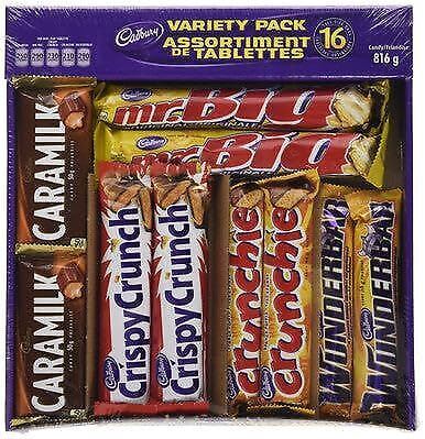 Cadbury 16 Full Size Bars Pack Wunderbar Caramilk Mr.Big Crunchie Crispy Crunch