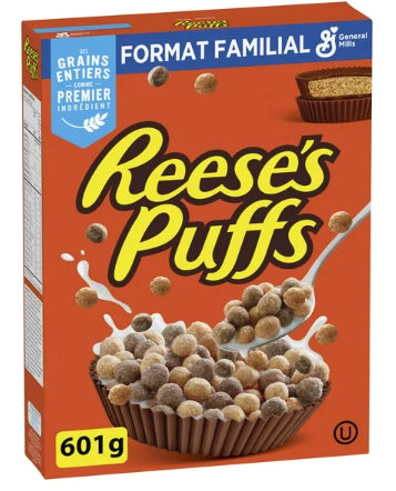 Reese's Puffs Peanut Butter Chocolate Breakfast Cereal, Family Size, 601g