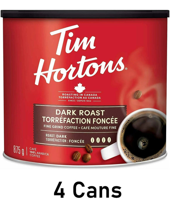 Tim Hortons Dark Roast Grind Coffee 875g Each 4 Cans From Canada