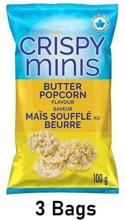 Quaker Crispy Minis Butter Popcorn Rice Chips 100g Each 3 Bags