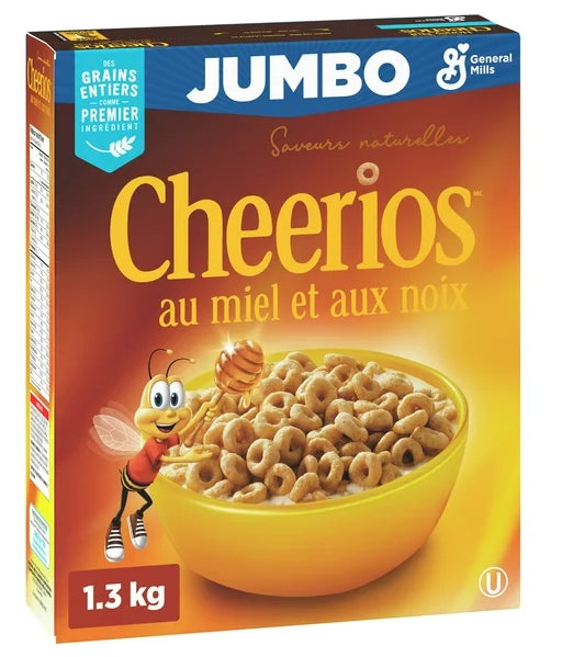 Canadian Honey Nut Cheerios Breakfast Cereal, Jumbo Size, Whole Grains, 1.3kg