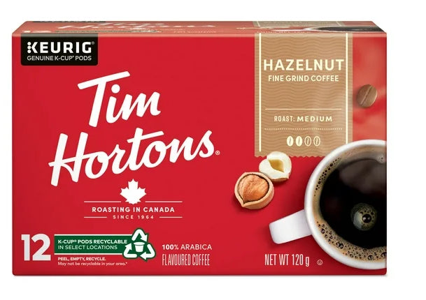 Tim Hortons Hazelnut Light Medium Roast Coffee, Keurig K-Cups, 12ct, 120g