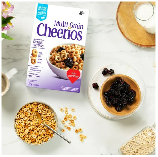 Canadian Multi Grain Cheerios Breakfast Cereal, Whole Grains, 342g