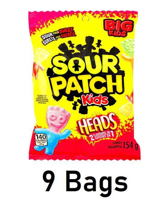 Maynards Sour Patch Kids Big Heads Gummy Candy 154g/6.5oz Each 9 Bags