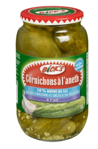 Bick's 50% Less Salt Garlic Whole Dill Pickles, 1L