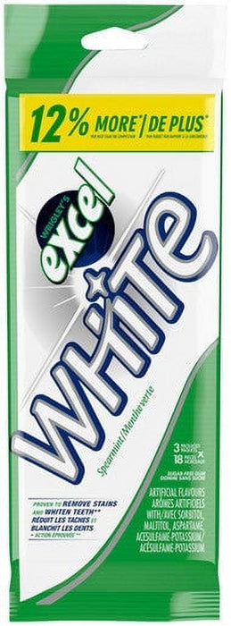 Excel White Spearmint, Teeth Whitening, Sugar Free Chewing Gum 18pc Each 3 Packs - CanadaGrocery