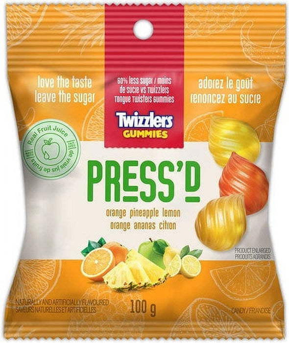 Twizzlers Press'd Fruit Gummies, Orange, Pineapple & Lemon Flavors 100g Bag