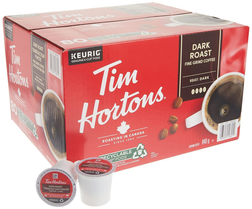 Tim Hortons Dark Roast Coffee, Single-Serve K-Cups for Keurig Brewers, 80 K-Cups