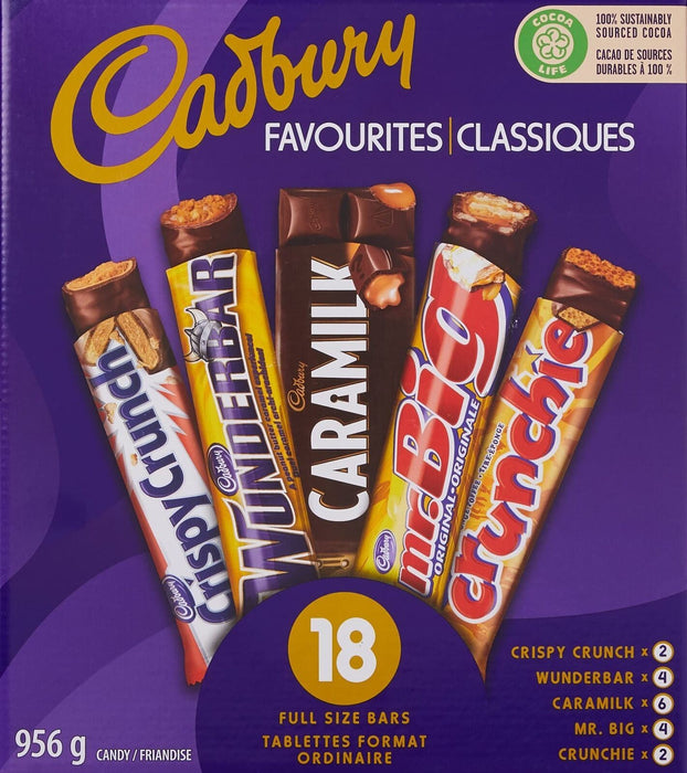 Cadbury 18 Full Size Bars, Caramilk, Mr Big, Crispy Crunch, Crunchie, Wunderbar