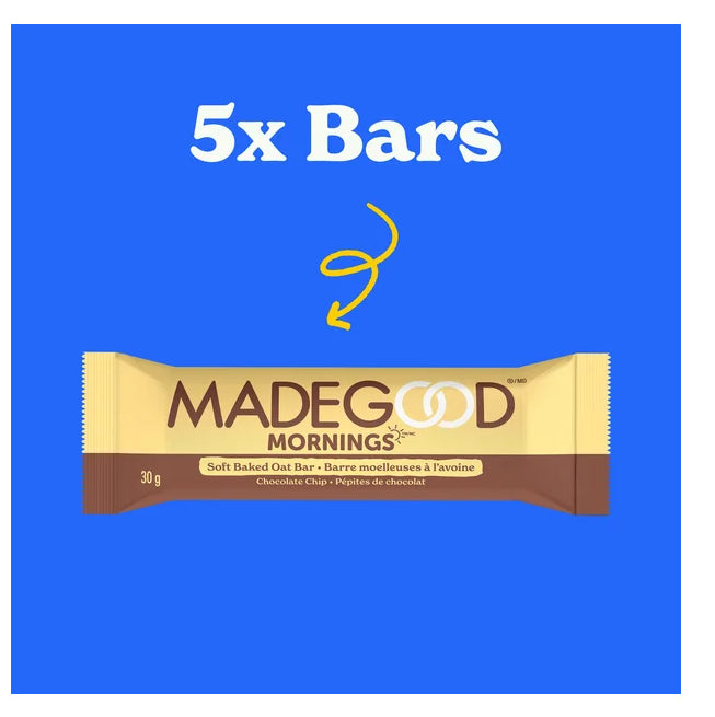 MadeGood Mornings Chocolate Chip Soft Baked Oat Bars 5 x 30g