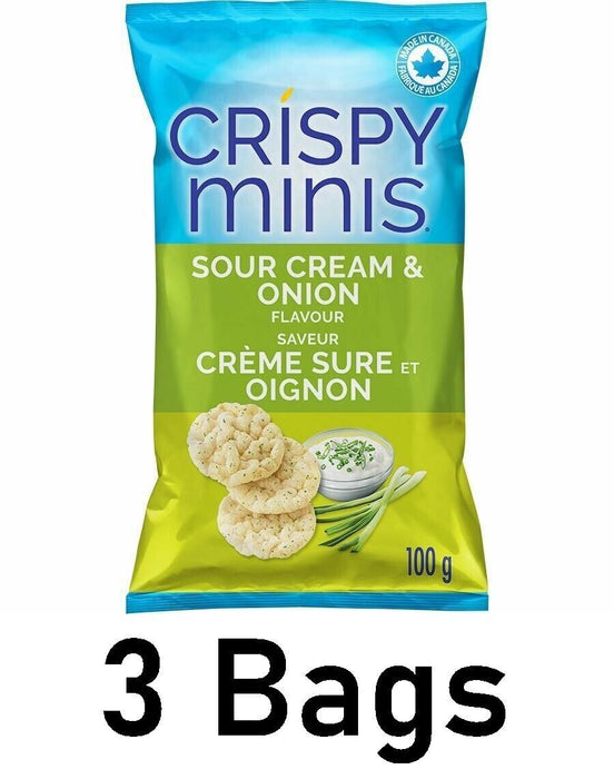 Quaker Crispy Minis Sour Cream & Onion Rice Chips 100g Each 3 Bags