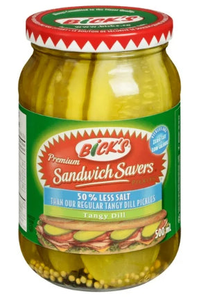 Bick's 50% Less Salt Sandwich Savers Pickles, 500mL