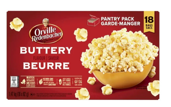 Orville Redenbacher Buttery Microwave Popcorn, Non-GMO, 18 x 82g, 1.47kg