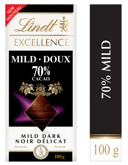 Lindt EXCELLENCE Mild 70% Dark Chocolate Bar, 100g