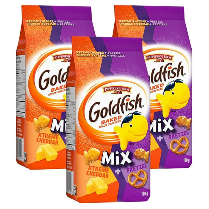 Goldfish Mix Xtreme Cheddar and Pretzel Crackers, 180g/6.3oz (Pack of 3)