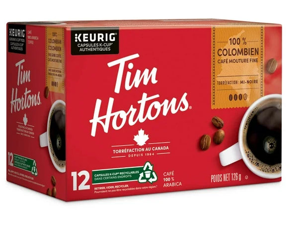 Tim Hortons 100% Colombian Dark Medium Roast Coffee, Keurig K-Cups,12ct, 126g