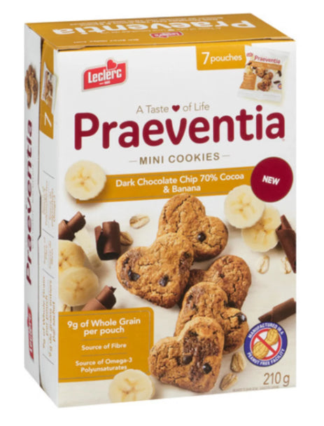 Leclerc Praeventia Cookies Dark Chocolate Chip 70% Cocoa & Banana 210g
