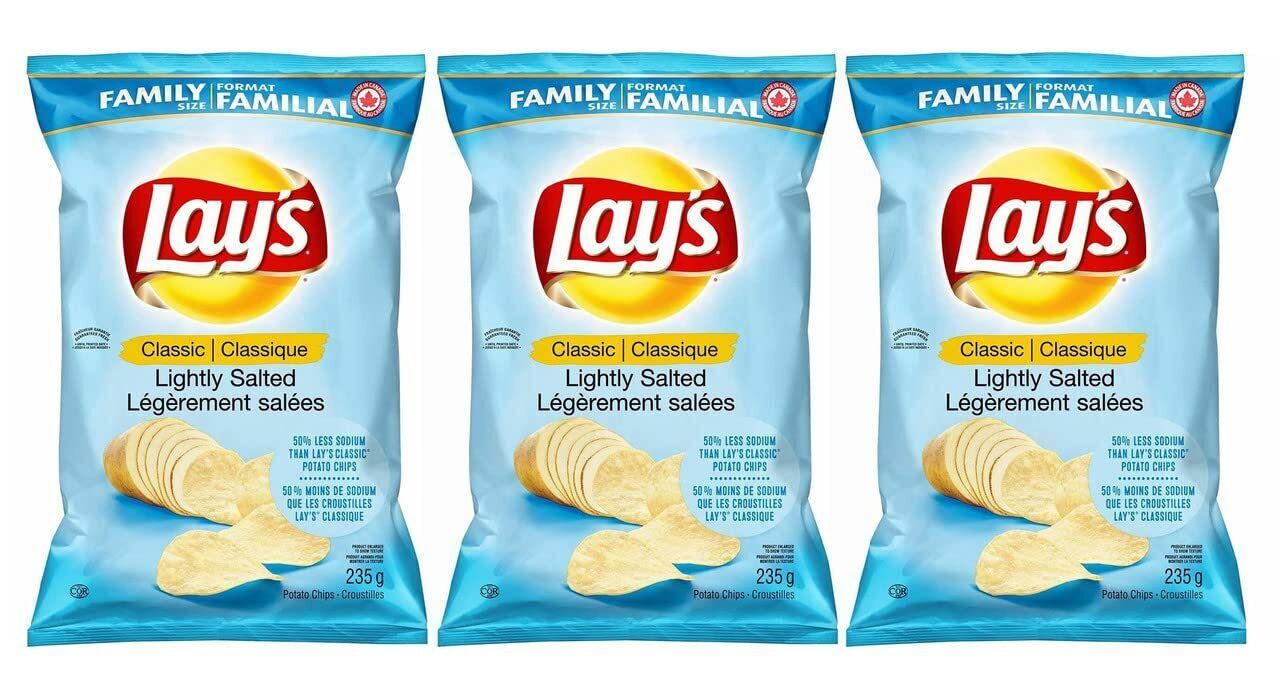 Lay's Wavy Lightly Salted Potato Chips, 235g/8.3oz, 3 BAGS