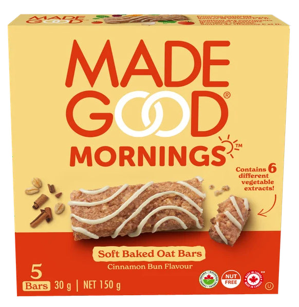 MadeGood Mornings Cinnamon Bun Soft Baked Oat Bars, 5 x 30g