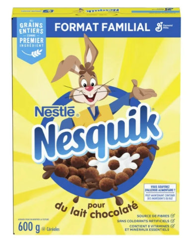 Nesquik Chocolate Breakfast Cereal, Family Size, Whole Grains, 600g