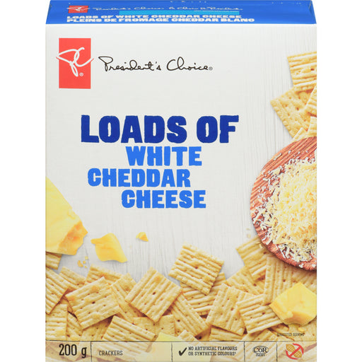 President's Choice Loads Of White Cheddar Cheese Crackers 200g/7.1oz Box - CanadaGrocery