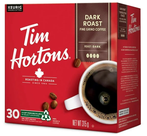 Tim Hortons Dark Roast Coffee, Keurig K-Cups, 30ct, 315g