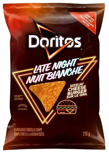 Doritos Late Night Sizzlin' Cheeseburger Flavored Tortilla Chips, 210g