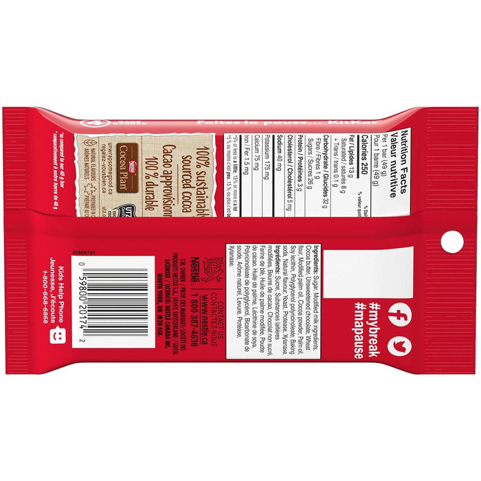 Nestle Kitkat Chunky With Superior Canadian Chocolate 49g Each 4 Full Size Bars