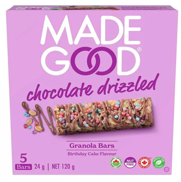 MadeGood Birthday Cake Chocolate Drizzled Granola Bars, 5 x 24g