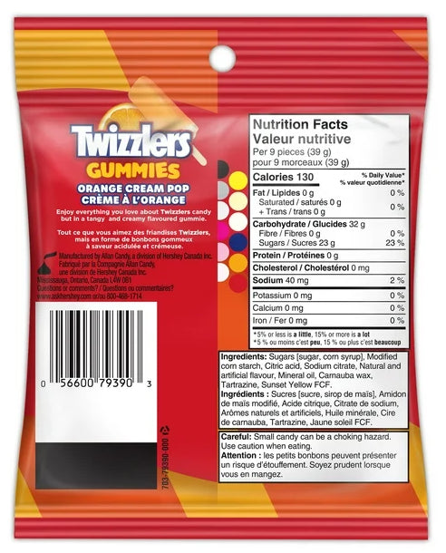 Twizzlers Gummies Orange Cream Pop, Gummy Candy, 170g